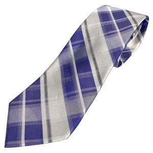 Calvin Klein Men Blue White Plaid Silk Blend Necktie‎ Formal Business